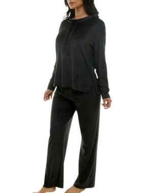 Roudelain Women's Long-Sleeve Hooded Velour Pajama Set Black - NWT